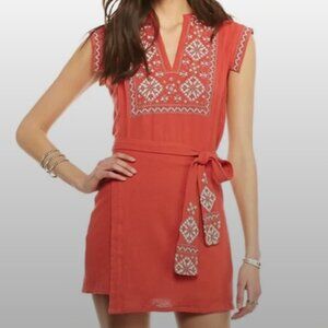Free People Running Wild Embroidered Wrap Dress Coral XS